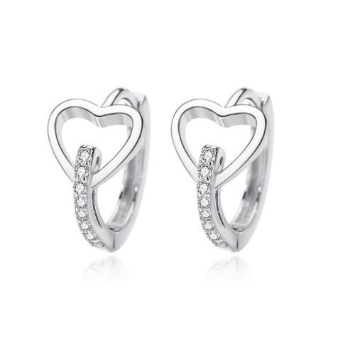 Kubinių Zirconia Mikro Pave sidabro auskarai, 925 sidabro, Širdis, Bižuterijos & mikro nutiesti kubinių Zirconia & moters, daugiau spalvų pasirinkimas, 7.72x12.76mm, Pardavė Pora