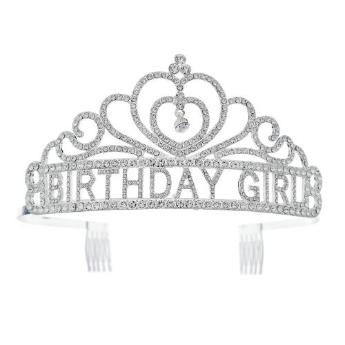 Tiaras, liga de zinco, joias de moda & para mulher & com strass, prateado, vendido por PC