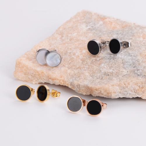 Roestvrij staal Stud Earrings, 316L roestvrij staal, met Black Shell & White Shell, mode sieraden & voor vrouw, meer kleuren voor de keuze, 10mm, Verkocht door pair