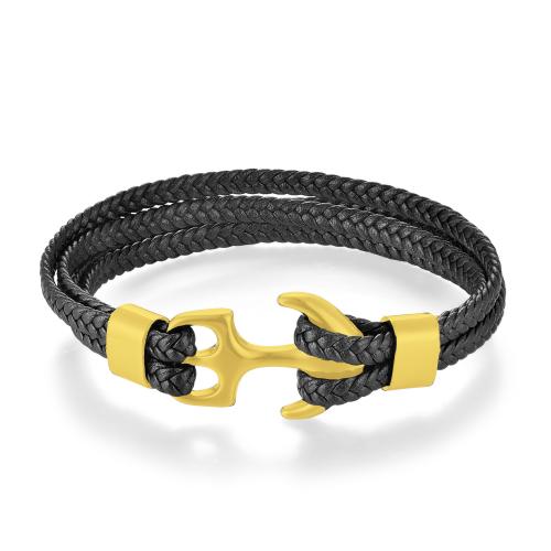 PU cavo bracciali, with 304 acciaio inox, Ancora, gioielli di moda & lunghezza differente per scelta & per l'uomo, nessuno, Venduto da PC