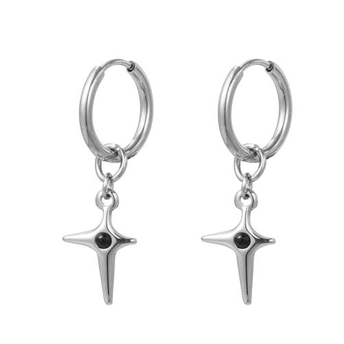 Earring Buail Huggie, 304 Cruach dhosmálta, Cross, unisex & méid éagsúla do rogha, dath bunaidh, Díolta De réir Péire