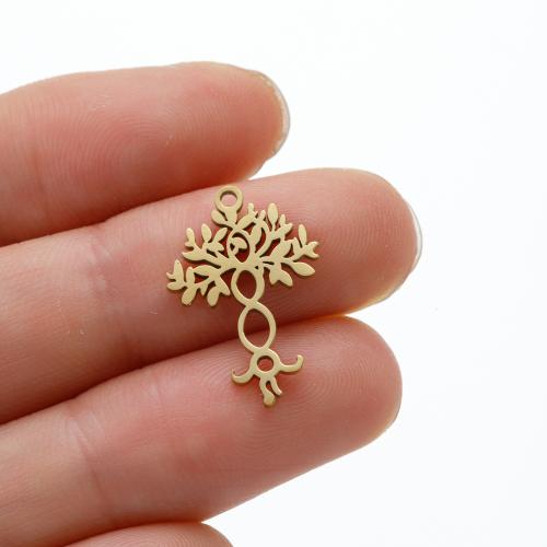 Rustfrit stål smykker Vedhæng, 304 rustfrit stål, Tree of Life, forgyldt, du kan DIY, flere farver til valg, 12x17mm, 5pc'er/Bag, Solgt af Bag