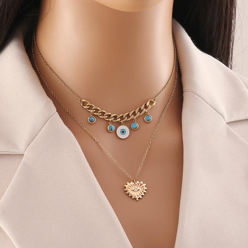 Collier de bijoux en acier inoxydable, Acier inoxydable 304, avec turquoise, Placage, bijoux de mode & modèles différents pour le choix & pavé de micro zircon, doré, Vendu par PC