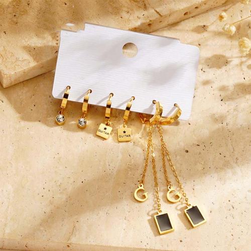 Titanium Staal Earring, gold plated, mode sieraden & micro pave zirconia, gouden, 3paren/Stel, Verkocht door Stel