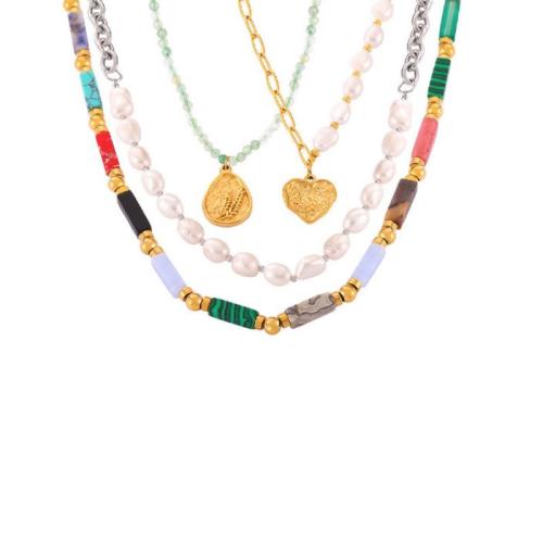 Collier d'acier titane, avec Jade & perle d'eau douce cultivée, Placage, bijoux de mode & styles différents pour le choix & pour femme, Vendu par PC