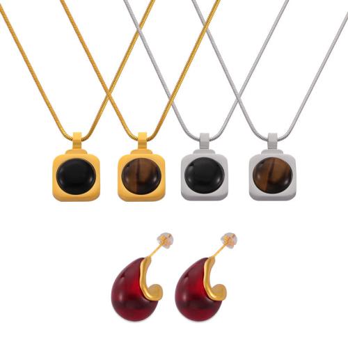 Parures de bijoux, Acier titane, avec oeil de tigre & agate noire & résine, Placage, bijoux de mode & styles différents pour le choix & pour femme, plus de couleurs à choisir, Vendu par PC