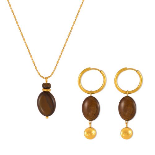 Sets de Joyas, Partículas de acero, con Ojo de tigre, chapado, Joyería & diferentes estilos para la opción & para mujer, dorado, Vendido por UD