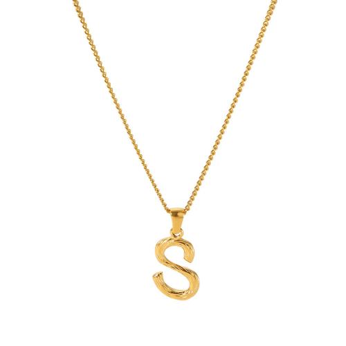 Collier de bijoux en acier inoxydable, Acier inoxydable 304, avec Acier titane, lettres sont de A à Z & styles différents pour le choix & pour femme, doré, Vendu par PC