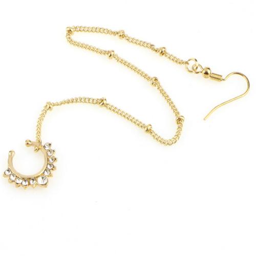 Nez en alliage de zinc bijoux Piercing, unisexe & avec les strass tchèques, plus de couleurs à choisir, Chain length approx. 19CM, Vendu par PC