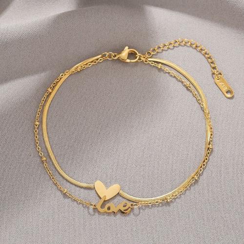 Fashion Jewelry Anklet, Acier titane, pour femme, doré, Longueur 21 cm, Vendu par PC