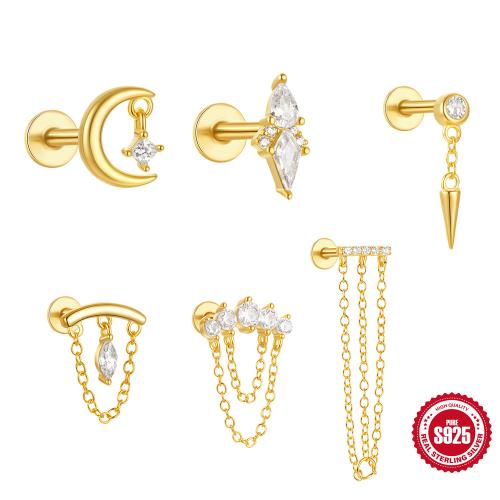 925 sterline d'argento orecchino piercing, unisex & stili diversi per la scelta & Micro spianare cubic zirconia, Venduto da PC