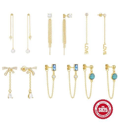 925 Sterling Sølv Drop Earring, med turkis & Plastic Pearl, forskellige stilarter for valg & Micro Pave cubic zirconia & for kvinde, Solgt af par