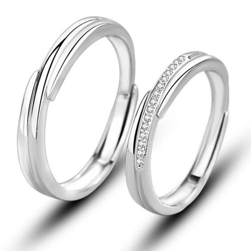 Argent sterling 925 Couple Anneau, Plaqué de platine, réglable & styles différents pour le choix & pavé de micro zircon & pour le couple, Vendu par PC