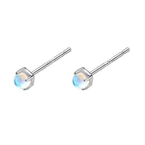 925 Sterling Silver Stud náušnice, s Moonstone, platina á, s plastovým ušním ořechem & různé velikosti pro výběr & pro ženy, Prodáno By Pair