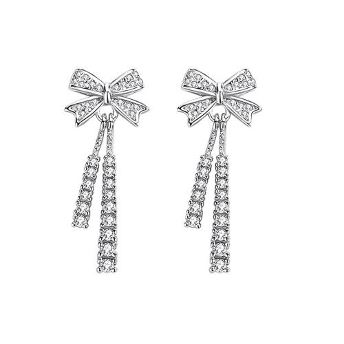 925 sterling zilver Drop Earring, Strik, geplatineerd, met plastic earnut & micro pave zirconia & voor vrouw, 11x26mm, Verkocht door pair