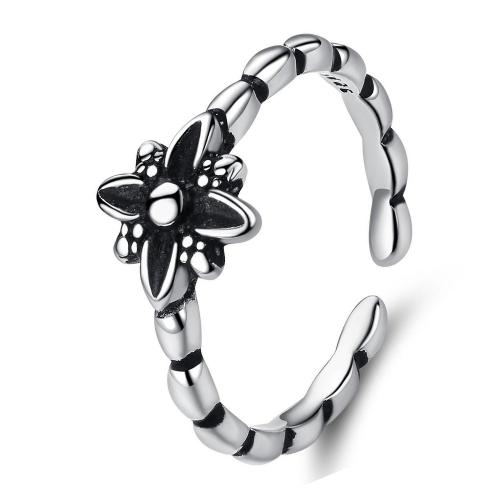 925 de prata esterlina Cuff Ring Finger, Flor, Vintage & para mulher, tamanho:6-8, vendido por PC