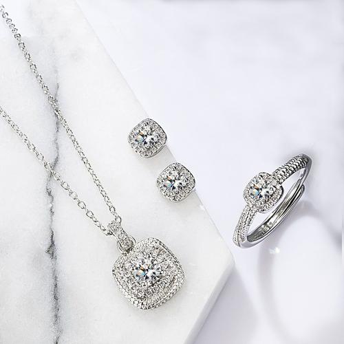 925 Sterling Sølv Smykker Set, Geometrisk mønster, forskellige stilarter for valg & Micro Pave cubic zirconia & for kvinde, Solgt af PC