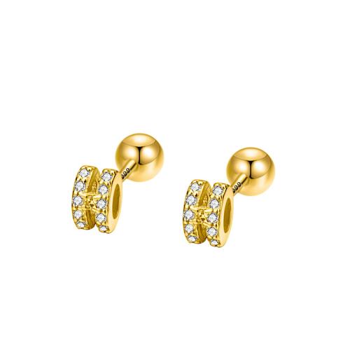 925 Sterling Sølv Stud Earring, Bogstavet H, for kvinde & med rhinestone, flere farver til valg, 3.40x5.30mm, Solgt af par