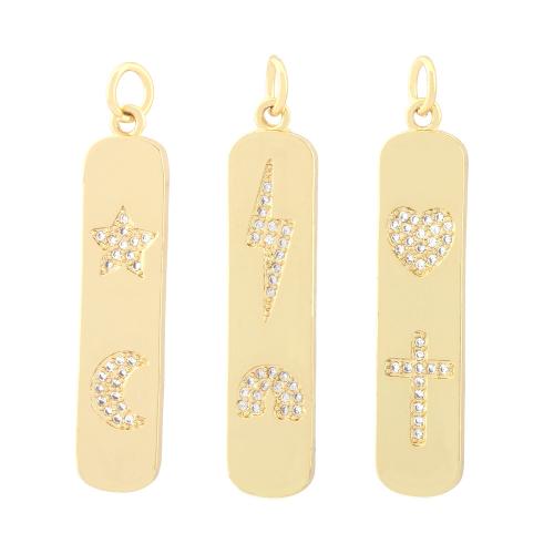 Cubic Zirconia Micro Pave Brass Pendant Rectangle gold color plated fashion jewelry & DIY & micro pave cubic zirconia nickel lead & cadmium free Sold By PC