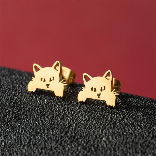 Stainless Steel Stud Earrings 304 Stainless Steel Cat Vacuum Ion Plating fashion jewelry & for woman Sold By Pair