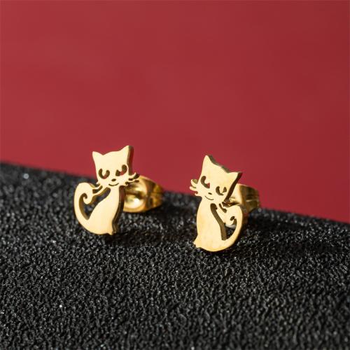 Roestvrij staal Stud Earrings, 304 roestvrij staal, Kat, mode sieraden & voor vrouw, meer kleuren voor de keuze, 7x11mm, Verkocht door pair