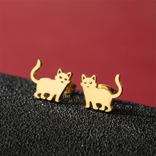 Stainless Steel Stud Earrings 304 Stainless Steel Cat Vacuum Ion Plating fashion jewelry & for woman Sold By Pair