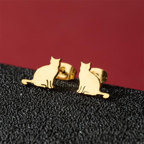 Stainless Steel Stud Earrings 304 Stainless Steel Cat Vacuum Ion Plating fashion jewelry & for woman Sold By Pair