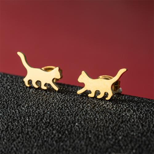 Stainless Steel Stud Earrings 304 Stainless Steel Cat Vacuum Ion Plating fashion jewelry & for woman Sold By Pair