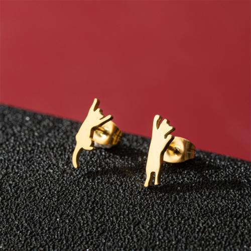 Stainless Steel Stud Earrings 304 Stainless Steel Cat Vacuum Ion Plating fashion jewelry & for woman Sold By Pair