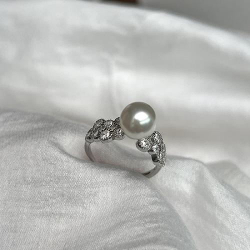 Kubieke Circonia Micro Pave Brass Ring, Messing, met Plastic Pearl, mode sieraden & micro pave zirconia & voor vrouw, meer kleuren voor de keuze, Maat:7, Verkocht door PC