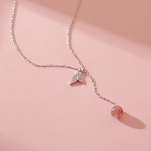 Collier en laiton, avec Strawberry Quartz, bijoux de mode & pour femme, Longueur Environ 40 cm, Vendu par PC