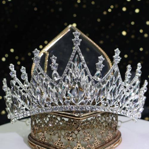 Tiaras, liga de zinco, joias de moda & para mulher & com strass, prateado, vendido por PC