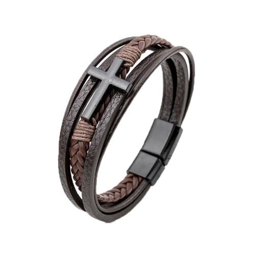 PU leder koord armbanden, met Zinc Alloy, Oversteken, mode sieraden & voor de mens, meer kleuren voor de keuze, Verkocht door PC