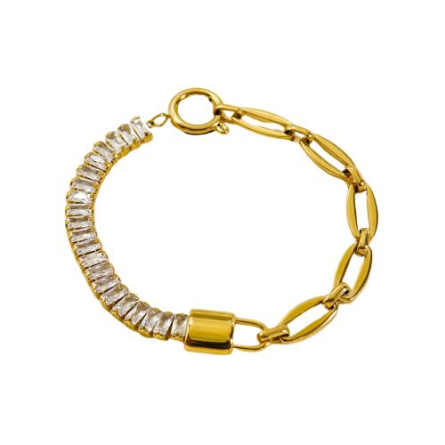 Roestvrij staal armbanden, 304 roestvrij staal, met Cubic Zirconia, mode sieraden & voor vrouw, gouden, Lengte 18 cm, Verkocht door PC