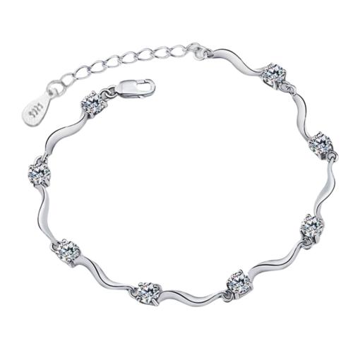 Messing Armbånd, med 3CM extender kæde, sølvfarvet forgyldt, for kvinde & med rhinestone, flere farver til valg, nikkel, bly & cadmium fri, Længde 17 cm, Solgt af PC