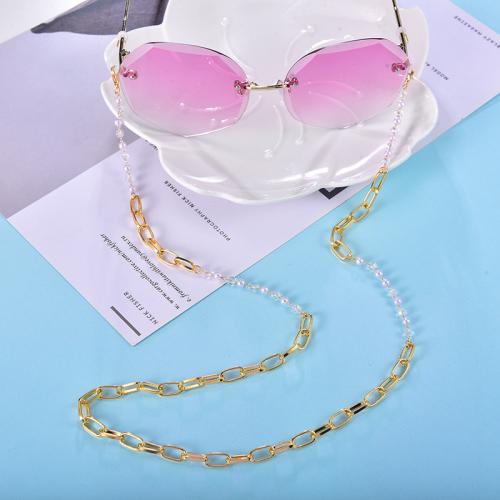 Glasses Holder Copper Alloy with Crystal & Plastic Pearl plated fashion jewelry Length 70 cm Sold By PC