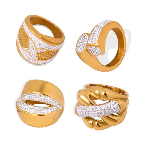 Bague acier titane, Placage, normes différentes pour le choix & styles différents pour le choix & pour femme & émail & avec strass, Or, Vendu par PC