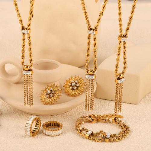 Sets de Joyas, Partículas de acero, chapado, diferentes estilos para la opción & para mujer & esmalte & con diamantes de imitación, dorado, Vendido por UD