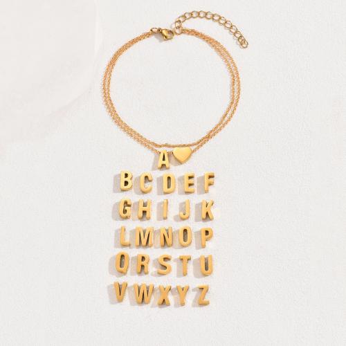 Edelstahl Fußkettchen, 303 Edelstahl, mit Verlängerungskettchen von 5cm, Alphabet-Buchstabe, plattiert, Doppelschicht & Modeschmuck & verschiedene Muster für Wahl & für Frau, Goldfarbe, Länge 21 cm, verkauft von PC