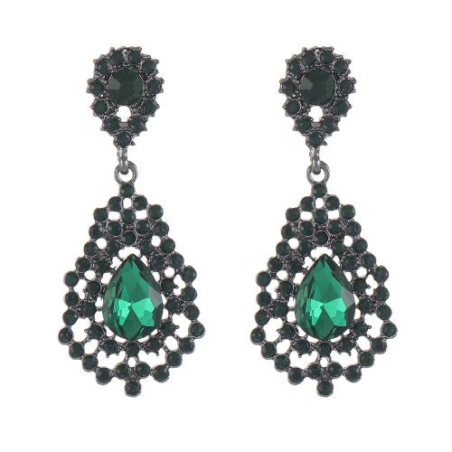 Pendientes de Perno de Aleación de Zinc, con Cristal, Gota, Joyería & para mujer & con diamantes de imitación, negro de plomo, 60x25mm, Vendido por Par