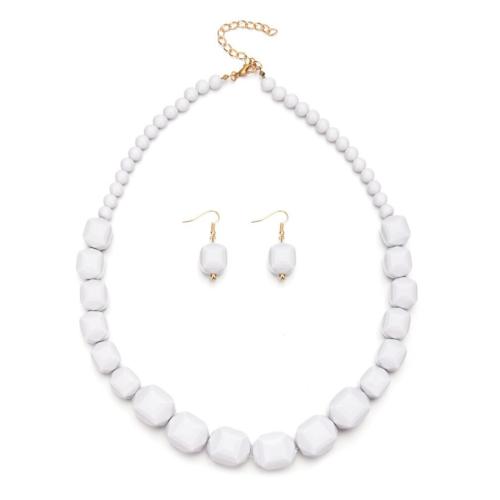 Acrilico gioielli Set, orecchino & Collana, fatto a mano, 2 pezzi & gioielli di moda & per la donna, bianco, Necklace length: 51-60cm, earrings size: 1.7x0.8cm., Venduto da set