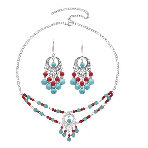 Zinklegering Sieraden Sets, oorbel & halsketting, Zinc Alloy, met Synthetische Turquoise, handgemaakt, mode sieraden & multifunctioneel & verschillende stijlen voor de keuze & voor vrouw, meer kleuren voor de keuze, Verkocht door Stel