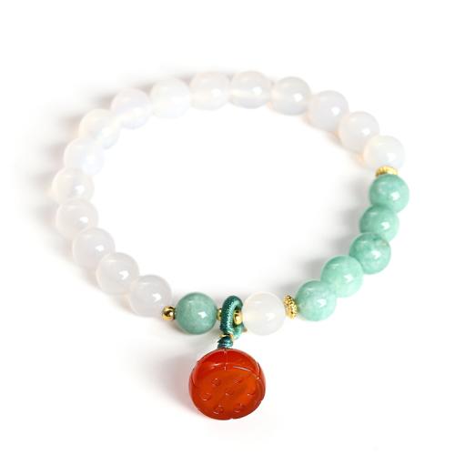 agate blanche bracelet, avec Jade de Birmanie & laiton & alliage de zinc, de lotus la graine, fait à la main, style folk & pour femme, Longueur Environ 7-7.5 pouce, Vendu par PC