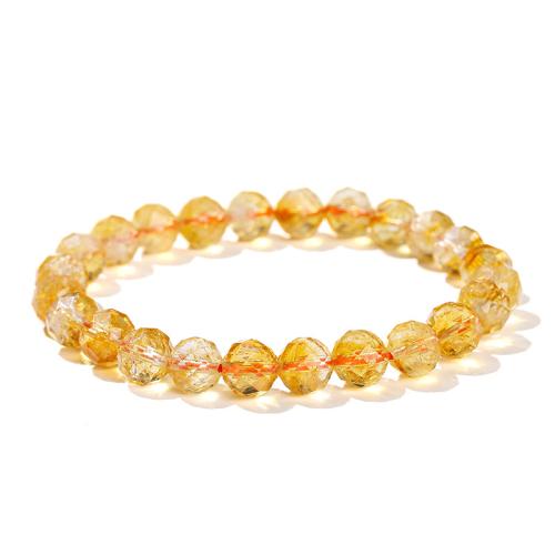 Cuarzo natural Pulsera, hecho a mano, unisexo & facetas, amarillo, beads length 8mm, longitud aproximado 7-7.5 Inch, Vendido por UD