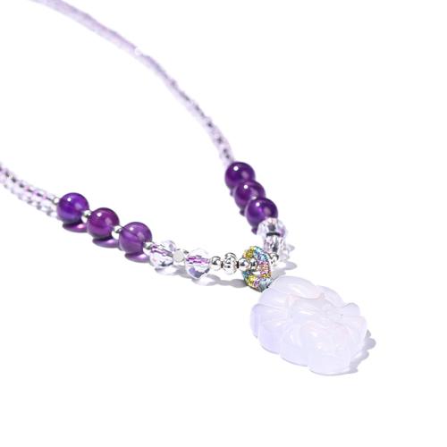 cristal collier, avec agate blanche & améthyste & laiton, avec 5.9inch chaînes de rallonge, renard, fait à la main, pour femme & facettes, Longueur Environ 28.3 pouce, Vendu par PC