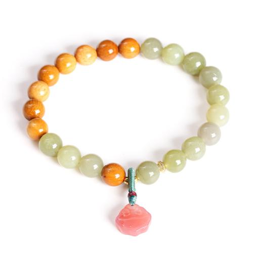 Green Jade Bracelet with Yanyuan Agate & Sandalwood & Brass & Zinc Alloy Ruyi handmade fashion jewelry & Unisex Length Approx 7-7.5 Inch Sold By PC