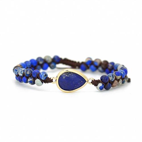 Lazuli Nádúrtha lazuli bráisléid, Lapis Lazuli, le Sinc Alloy, lámhdhéanta, Inchoigeartaithe & jewelry faisin & unisex, gorm, Fad Thart 18 cm, Díolta De réir PC