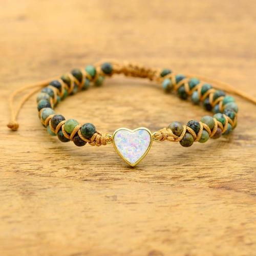 Fashion Turquoise Armbanden, Afrikaans Turquoise, met Opaal & Zinc Alloy, handgemaakt, Verstelbare & mode sieraden & voor vrouw, Lengte Ca 18 cm, Verkocht door PC