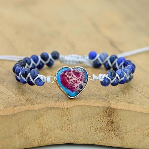 Natuurlijke Lapis Lazuli Armbanden, met Indruk Jasper & Zinc Alloy, handgemaakt, Verstelbare & mode sieraden & uniseks, Lengte Ca 18 cm, Verkocht door PC