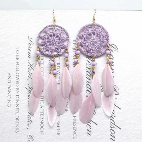 Mode Feather Earring, Veer, met Knoopkoord & Seedbead & Zinc Alloy & Acryl, Dromenvanger, gold plated, mode sieraden & voor vrouw, meer kleuren voor de keuze, 40x150mm, Verkocht door pair